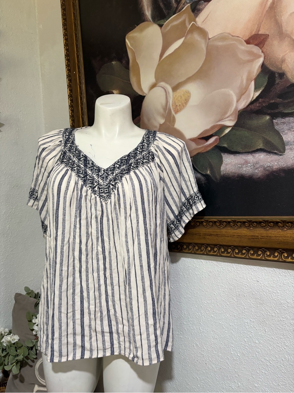 Knox Rose Navy & White Striped Embroidered V-Neck Camisole